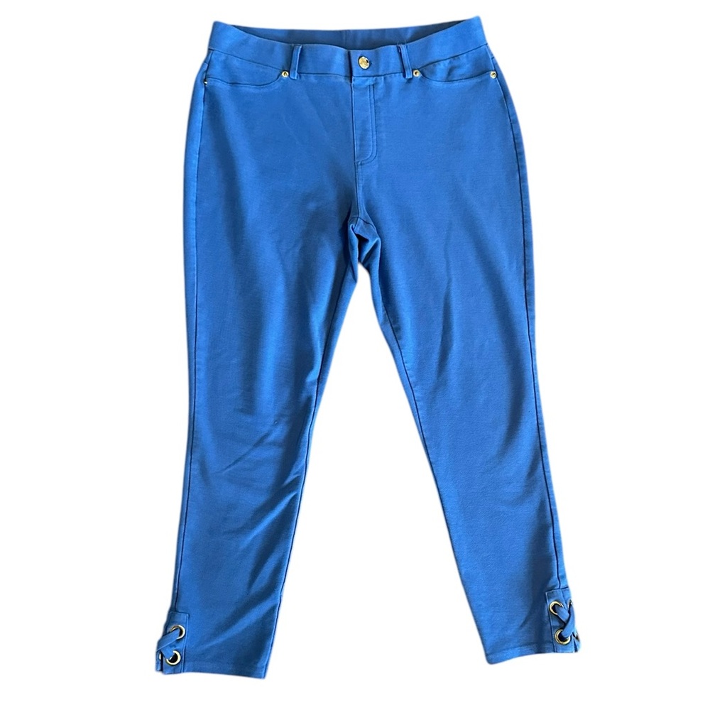 MICHAEL Michael Kors blue stretch pull on crop skinny pants w/laced ankles sz L